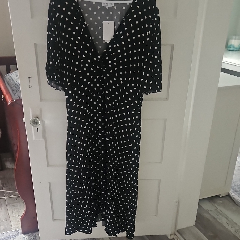 Tinsel Black and White Polka Dot Midi Dress